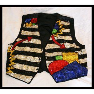 vintage Attitudes by Debra sequin vest with colorful mod design